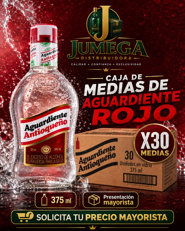 Caja Aguardiente Antioqueño Tradicional Rojo x30 Medias 375 ml