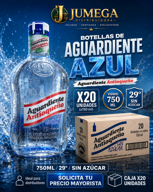 Caja Aguardiente Antioqueño sin Azúcar Azul x20 Botellas 750 ml