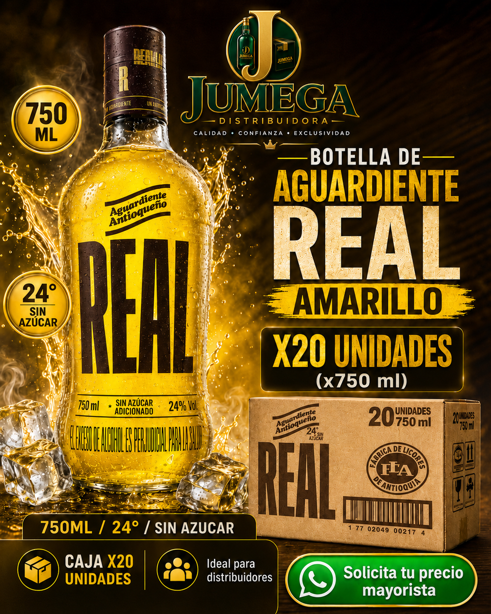 Aguardiente Antioqueño Real Amarillo Botella 750 ml