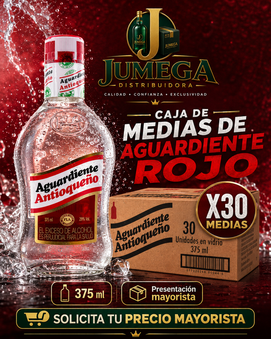 Caja Aguardiente Antioqueño Tradicional Rojo x30 Medias 375 ml